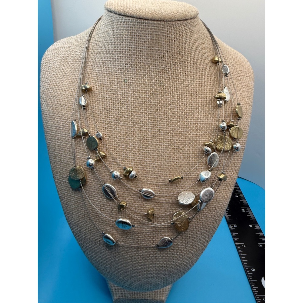 Lia Sophia Mixed Metal Multi Strand Illusion Necklace Silver Gold‎ Tone Pebble